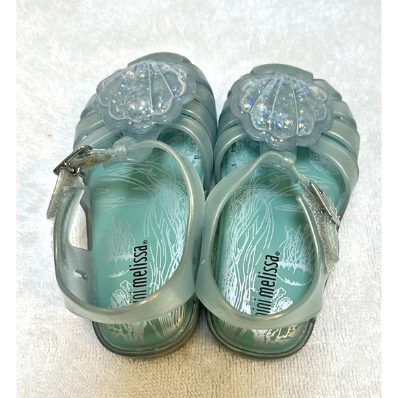 Mini Melissa Little Girls Sea Sandal Shell Glitter Blue Jelly Shoes Size 7 - Picture 2 of 11